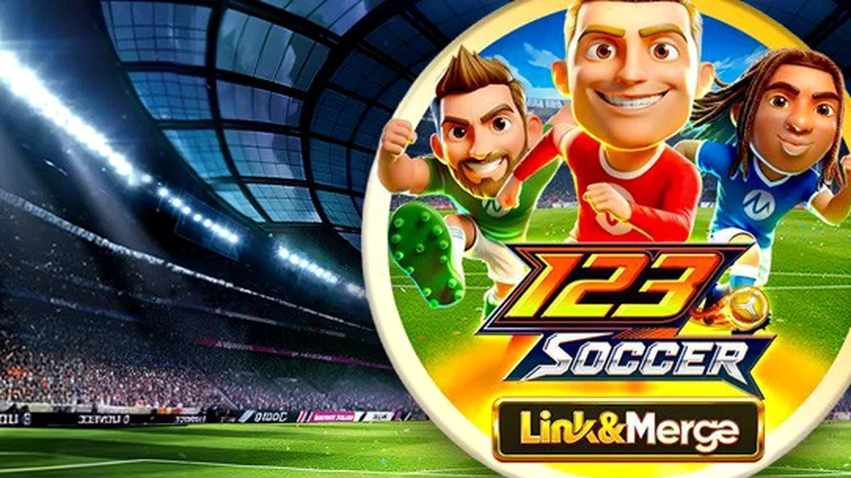 Tampilan visual game slot 123 Soccer Link&Merge dengan tema sepak bola